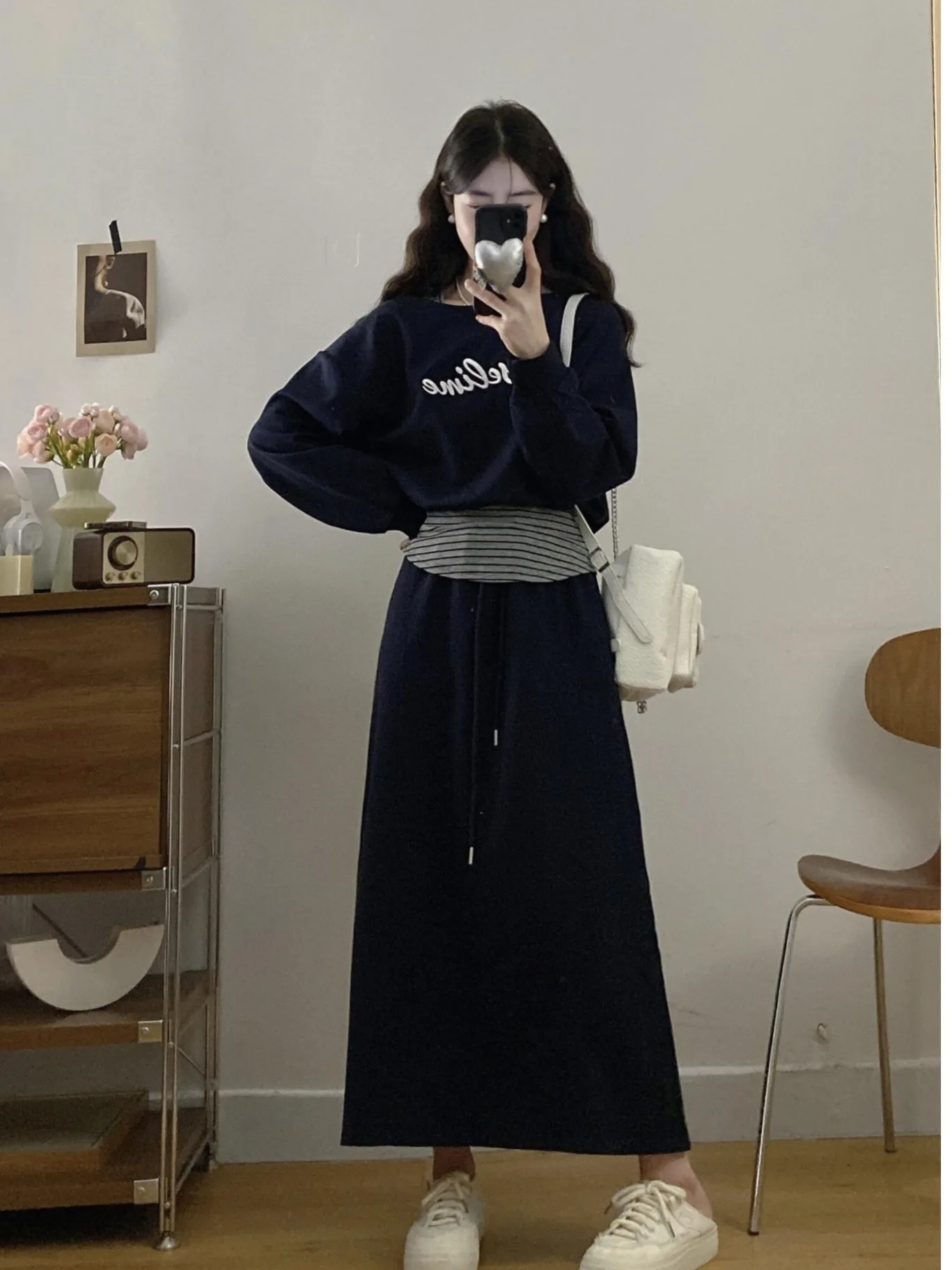 

plus Size Women's Lazy Sle Striped Embroidered Sweatirt And High Waist Skirt Set Autumn New Faion Casual Outfit