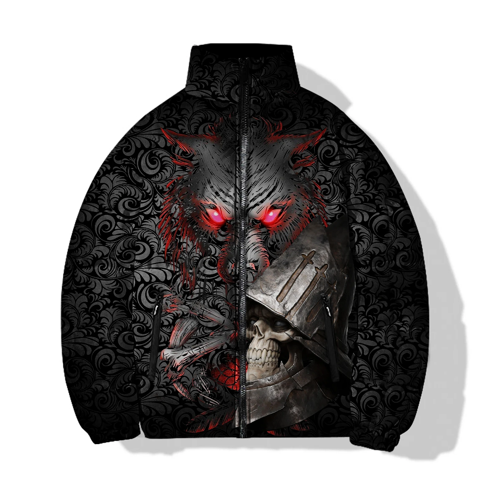 Herren Winter lässige Baumwoll kleidung lose Jacke Gothic Ghost Warrior und Monster bedruckte Baumwoll kleidung Harajuku Streetwear