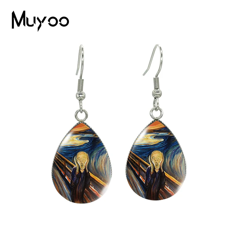 2023 New Screaming Man Tear drop Earring Starry Night Painting Fish hook Earrings Glass Cabochon Jewelry Handmade Items