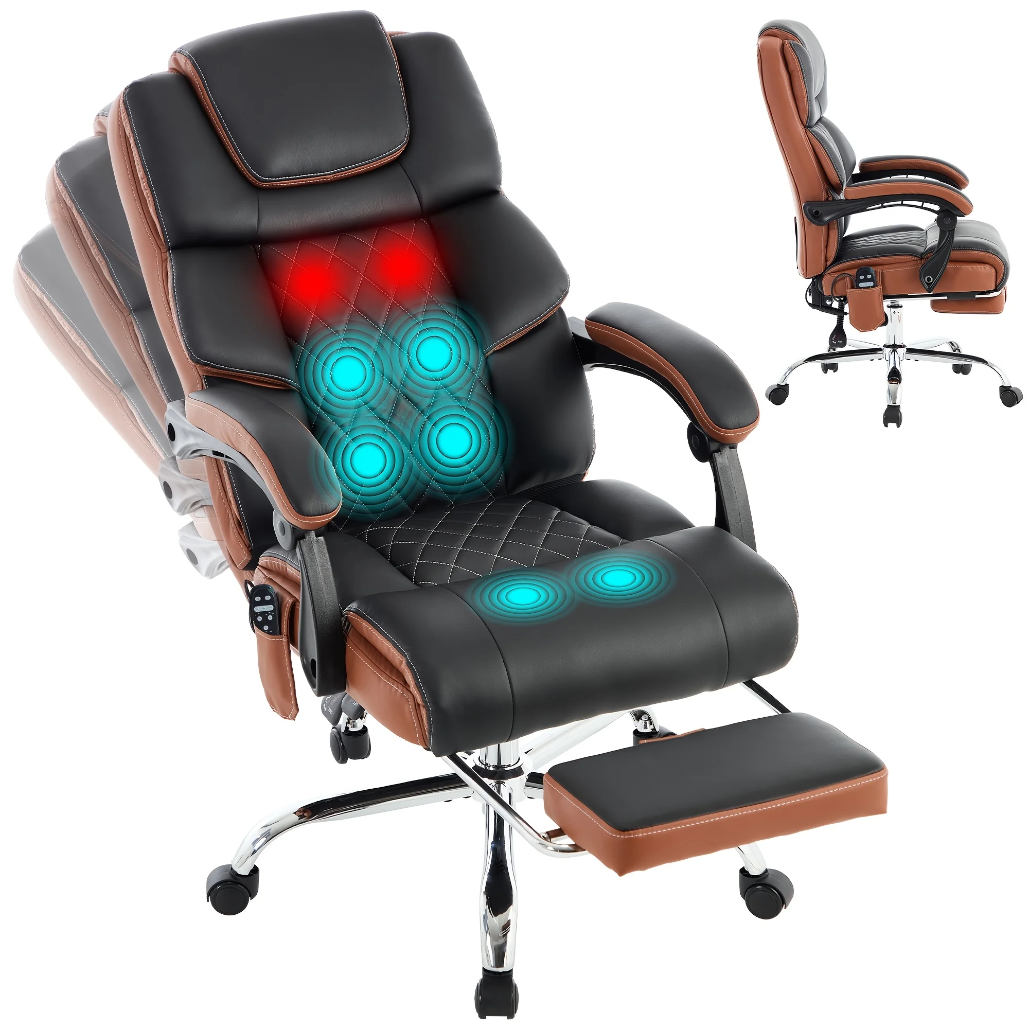 Capacity, Massage Office Chair With Footrest, Vibration And Heating Function Leather Recliner, Heavy-Duty Executive Tall Computer Chair For Large Individuals, Height-Adjustable Ergonomic Chair