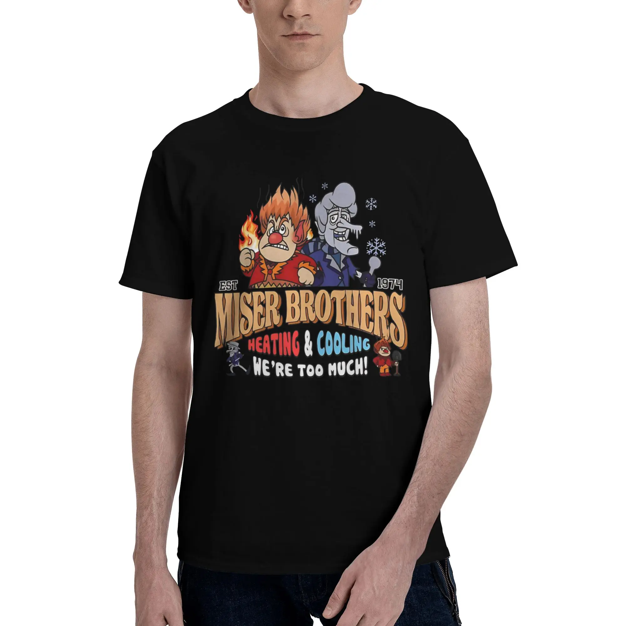 Heating Cooling  Graphic Funny 100% Cotton T-Shirt Miser Brothers Tops Tees For Men