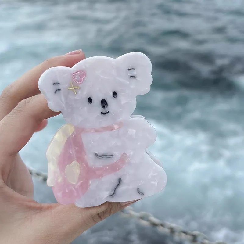 Koala Baby~Cute Spotted Pattern White Color Koala Pan Hair Clasp Shark Clip Cute Hair Clip Girl Hair Accessories Sweet Headwear