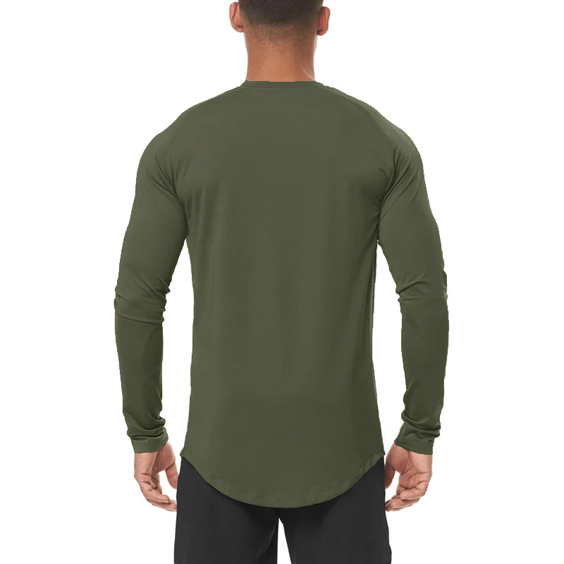 Mens Fitness Fashion Casual Sports Skinny Bodybuilding Workout Autumn Quick-drying Mesh Long Sleeve Shirt