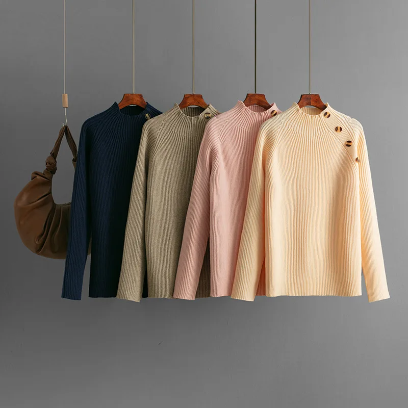 

Осенне-зимний кашемировый свитер, женский пуловер с высоким воротником, повседневный вязаный топ, женский однотонный модный топ CQ161