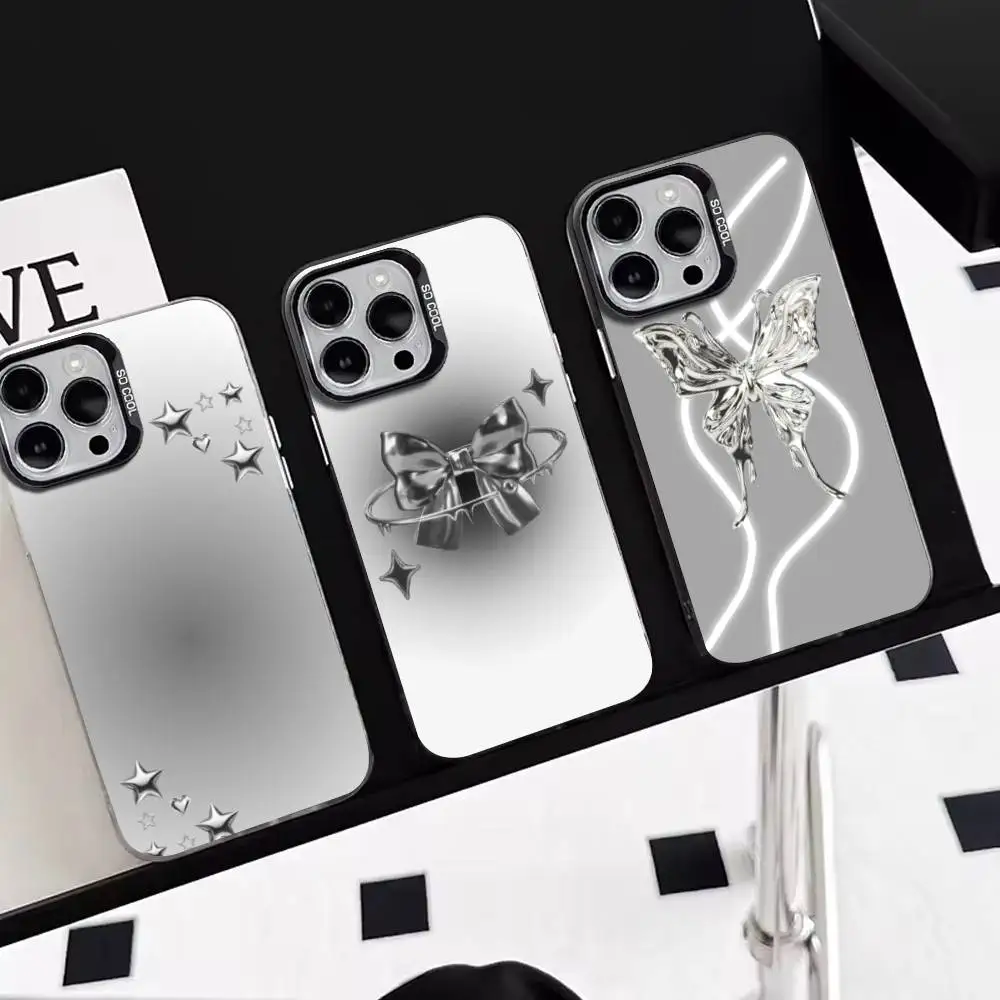 

Sliver bow Phone Case For iPhone 17,16,15,14,13,12,11 Plus,Pro Max,XS,Colorful Silver Phone case Funda Cover