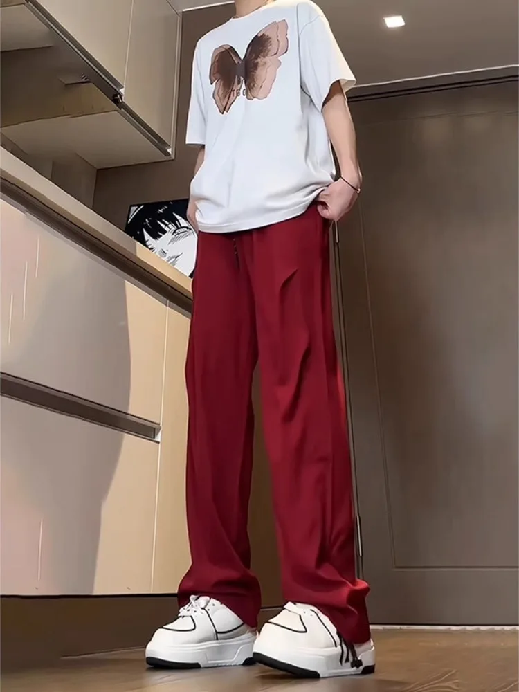 

Американские красные рабочие брюки для мужчин, прямые, летние, Cleanfit, из ледяного шелка, быстросохнущие, в стиле парашютиста