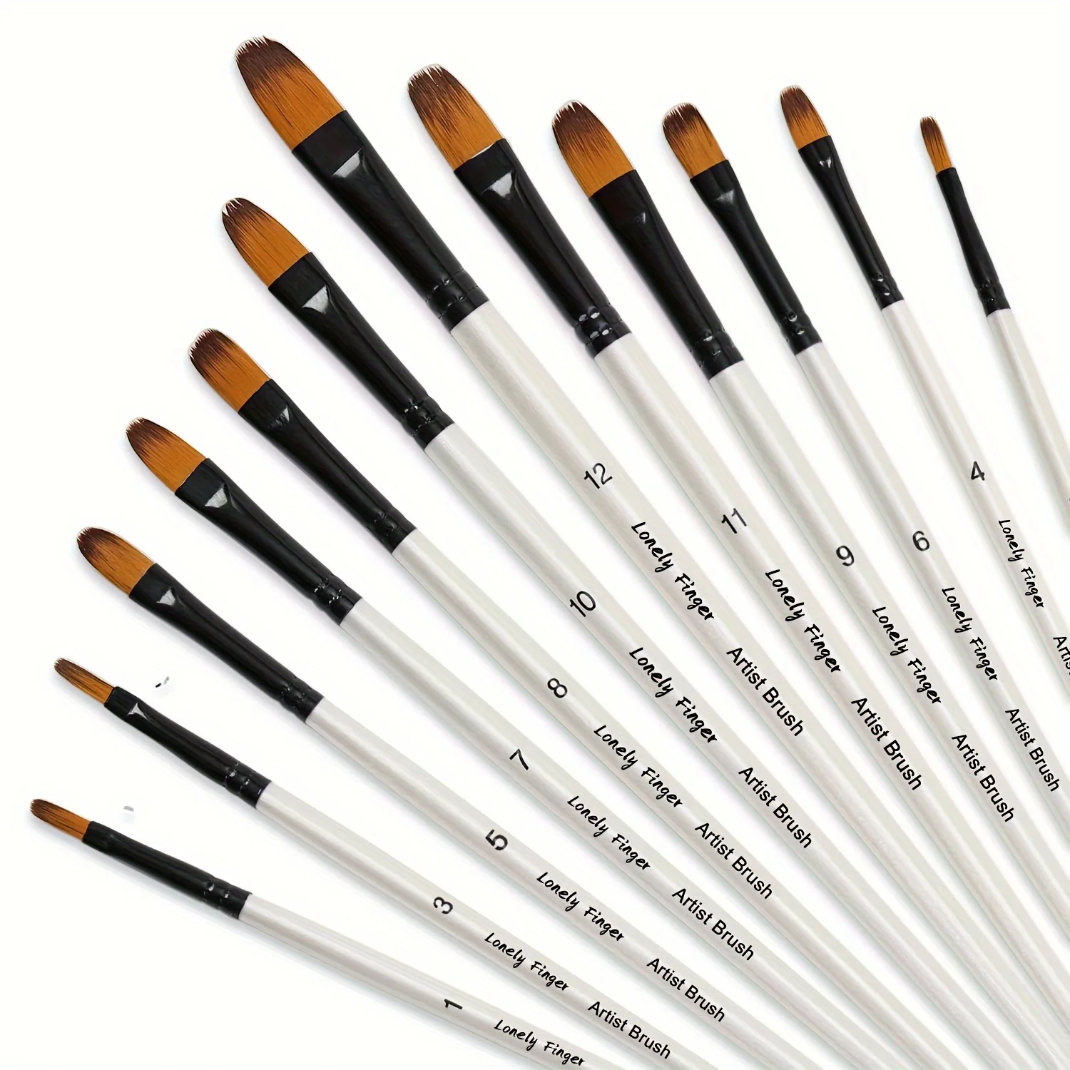 

12-Piece Filbert Paint Brush Set For Artists - Synthetic Nylon Tips, Ideal For Acrylic, Oil & Watercolor Painting