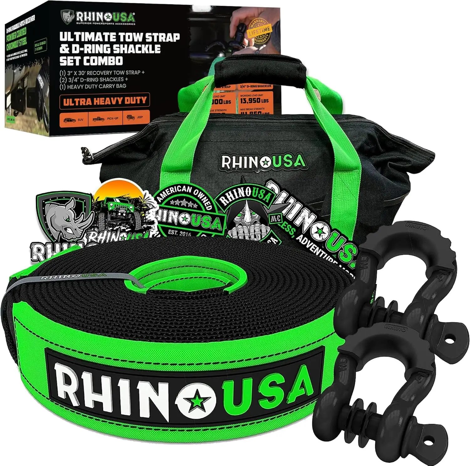 

Heavy-Duty Recovery Gear Combo for Off-Road Trucks, 30' Strap & Shackles - Durable Towing Accessories