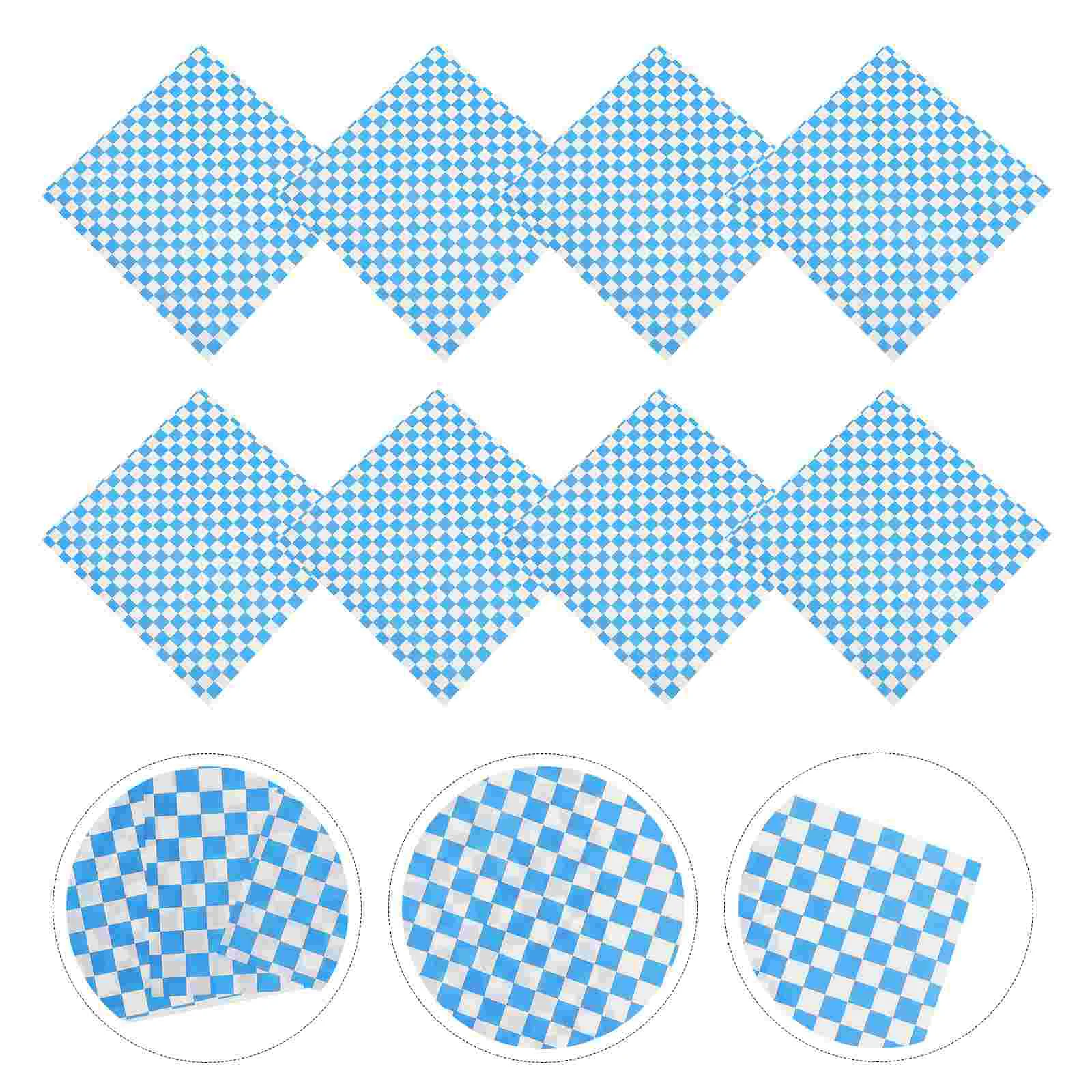 

50 Sheets Sandwich Checkerboard Burger Food Wrapping Paper Rice Ball Bento Baking Bread Mat Grease-proof Parchment Blue