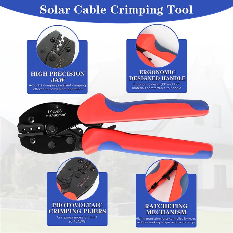 Solar Crimping Pliers Crimp Tools for 2.5/4/6mm² Solar Panel PV Cable, 6 Pairs of Male/Female Solar Plug