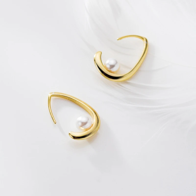 Modian Elegant Gold Color Pearl Water Drop Shape Earrings 925 Sterling Silver for Women Fashion Dangle Earring Fine Jewelry