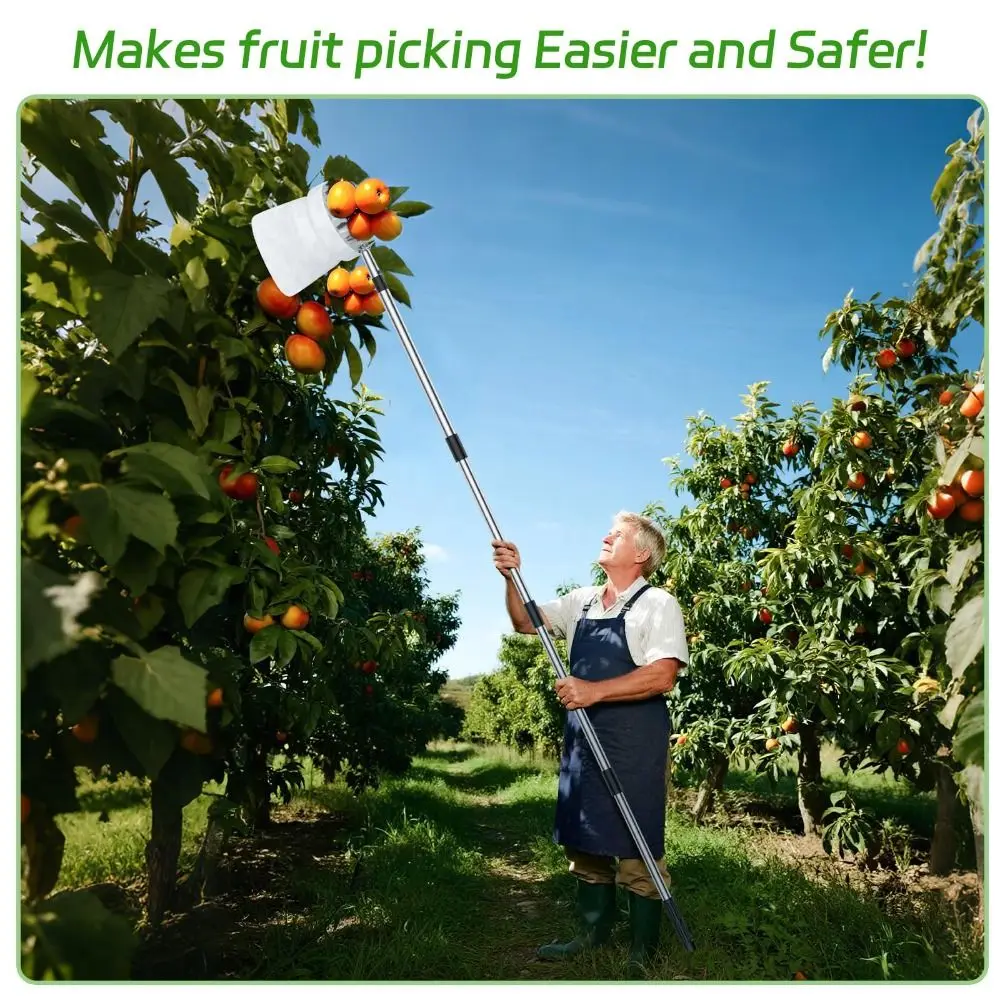 Stainless Steel Fruit Picker Machine High Tree with Basket Orchard Tools Telescopic Detachable Fruit Picking Tools