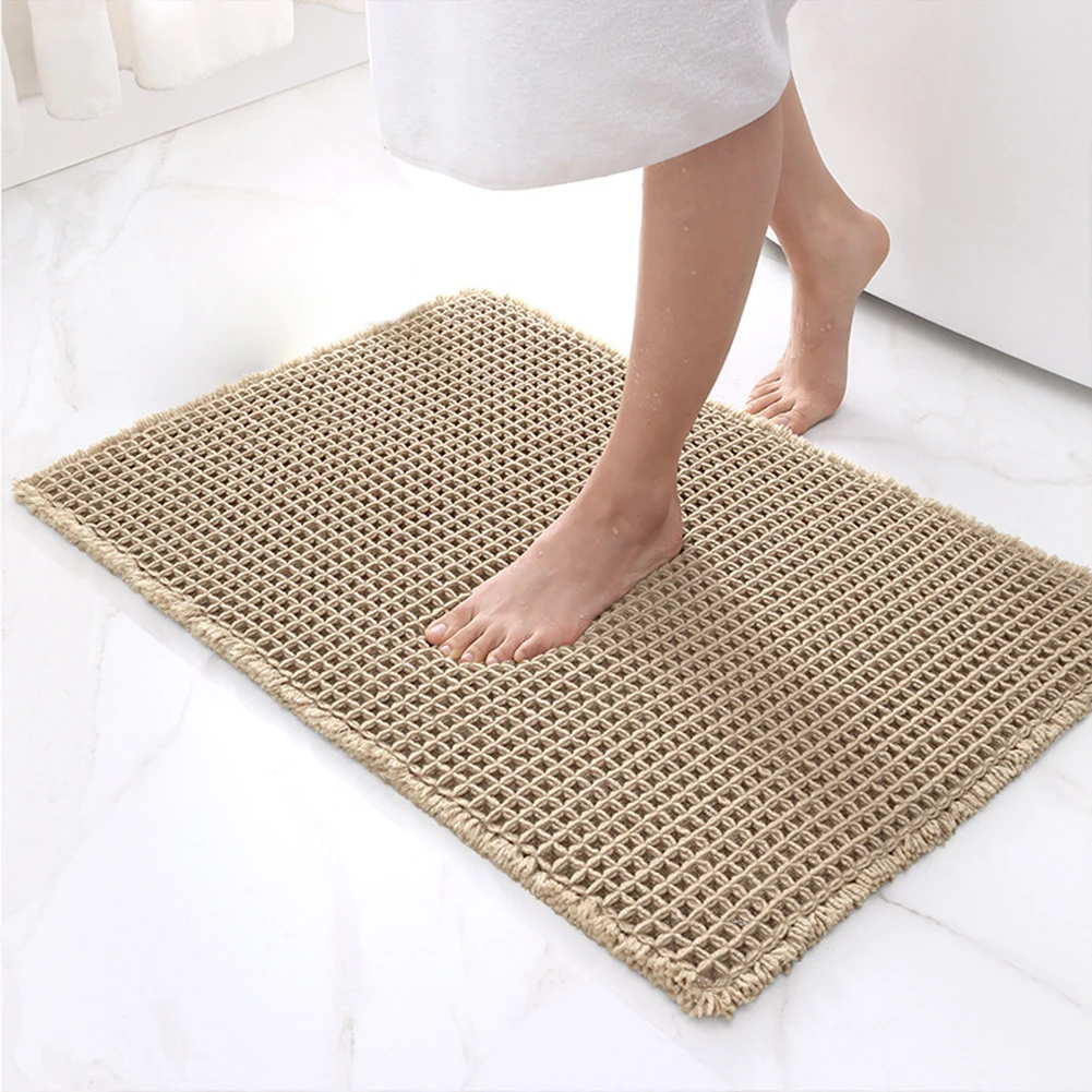 

Waffle Bath Mat Non Slip Absorbent Shower Mats For Bathroom Machine Washable Bathroom Rugs With Tassels For Entryway Dining Room