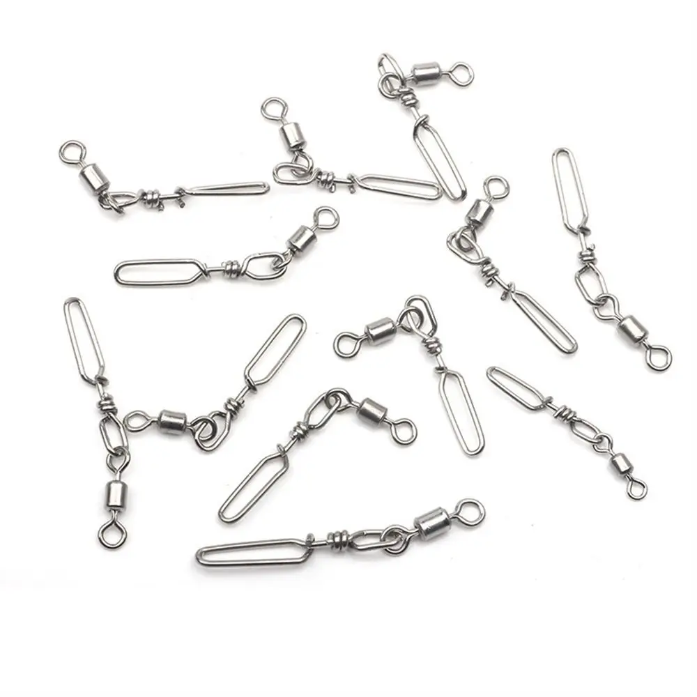 10Pcs Snap Rolling Fishing Swivels Stainless Steel Ball Bearing Fishing Connector Pin Rust-Proof High Strength Saltwater