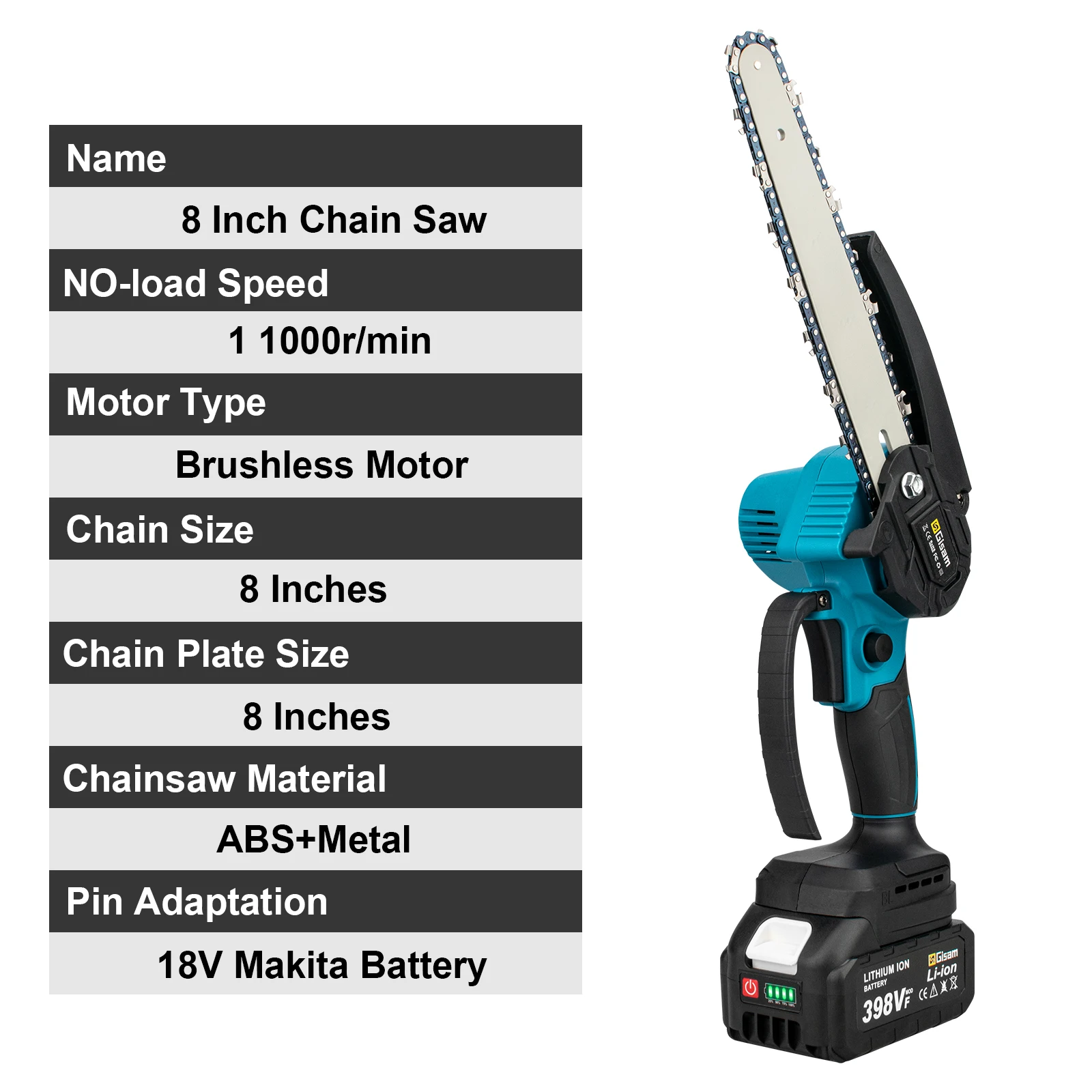 8 Inch Brushless Electric Chain Saw Cordless Handheld Pruning Saw Woodworking Electric Saw Cutting Tools for Makita 18V Battery