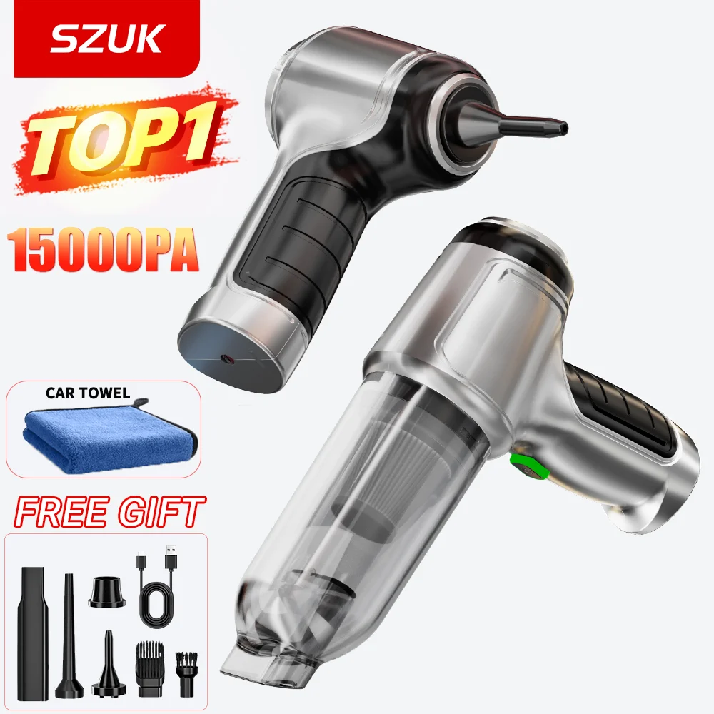 SZUK 15000PA Mini Car Vacuum Cleaner Strong Suction Handheld Cleaning Machine Powerful Wireless Portable Vacuum Cleaner for Car