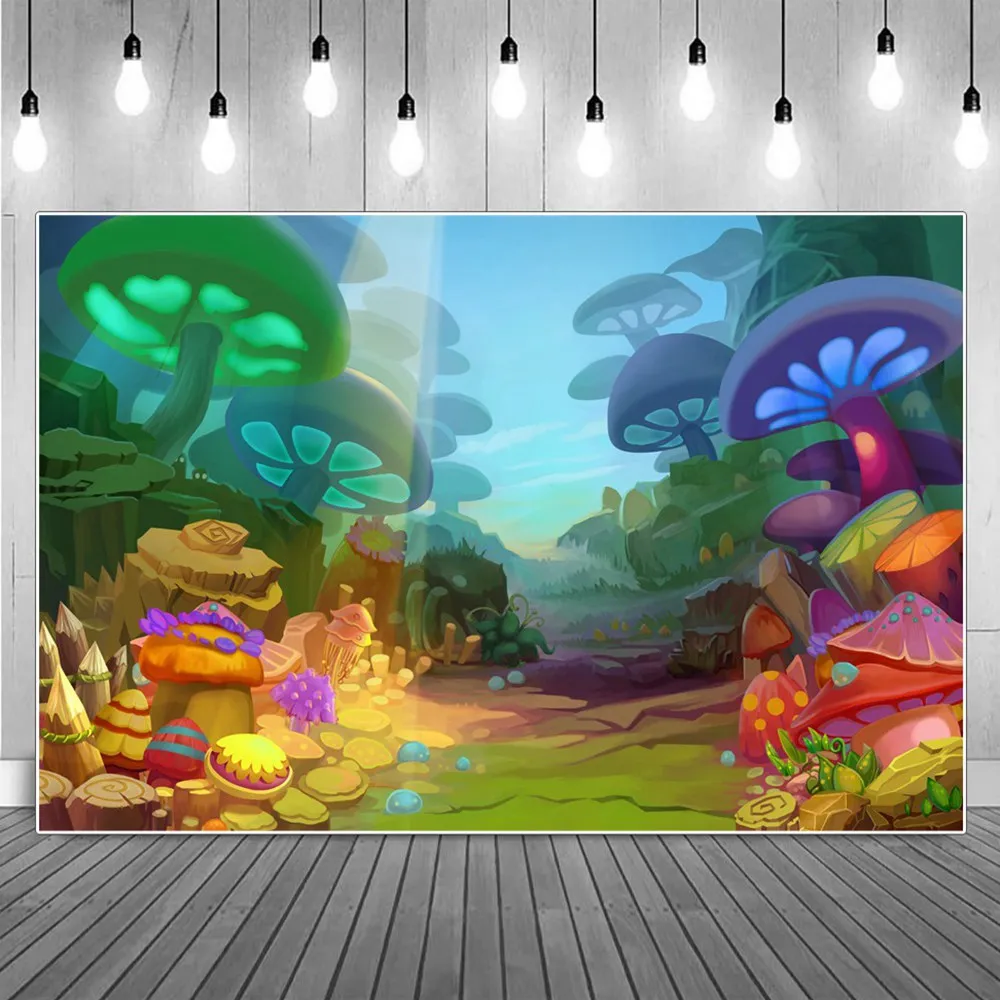 Enchanted Magic Mushroom Forest Photography Backgrounds Dreamy Fairy Tale Road Children Backdrop Photographic Portrait Props