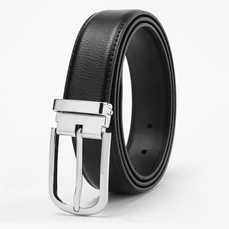 Cinturón de cuero genuino 3,1 cm Hebilla Pin 110-125 cm para hombres-INTL