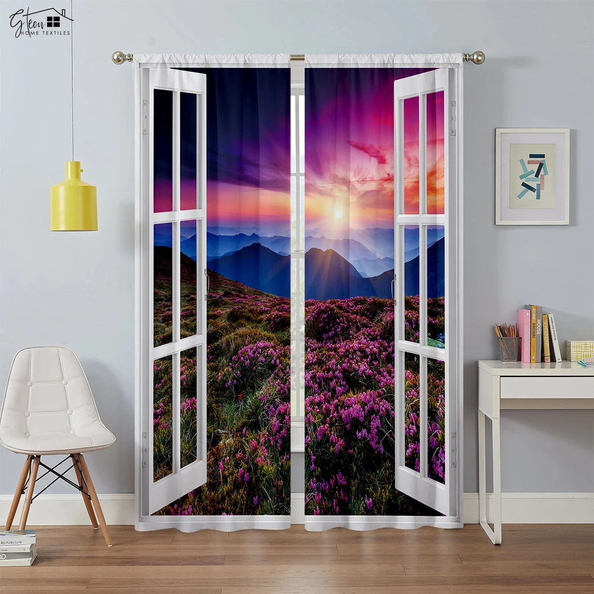 

3d Printed Curtains For Seaside Scenery, Blackout And Heat Insulation Rod Pocket Curtains For Bedroom, Study, Kitchen 2PCS