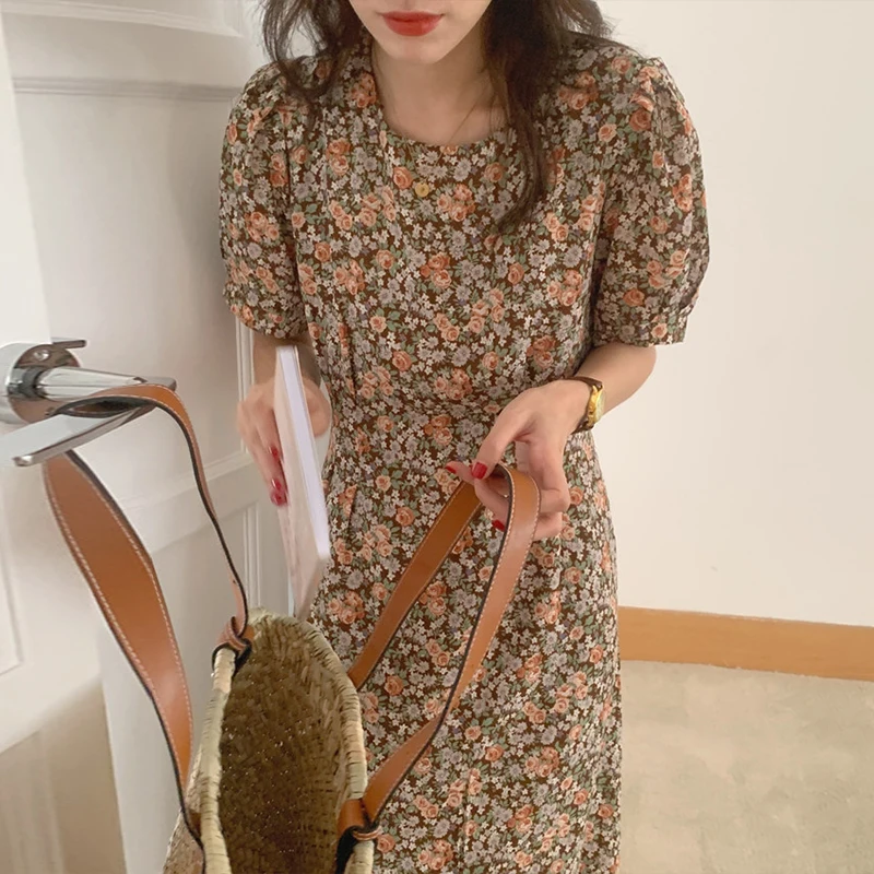 Ele Eenvoudige ronde Ne Belted Slim Long Flubble Sve Dr Dames Koreaanse Sle Hoge taille ort Sve Summer Dr