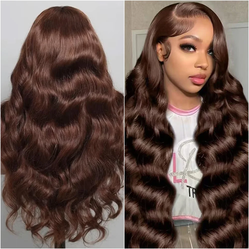 18 46 Inches #4 Chocolate Brown Body Wave Human Hair Pre Plucked Wig 13x4 13x6 HD Transparent Lace Frontal Brazilian Wigs For Women 200 Density