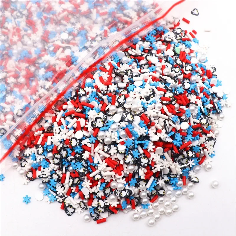 50g Mixed Xmas Snowfake Slices Christmas Polymer Clay Sprinkles Crafts Soft Clay Nail Art DIY Slime Mud Filler Accessories