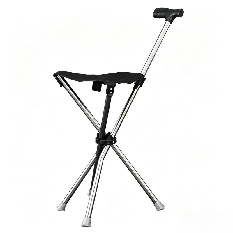 2-in-1 Folding Cane and Chair Foldable Travel Cane, Suitable for Hiking, Camping, Outdoor Activities