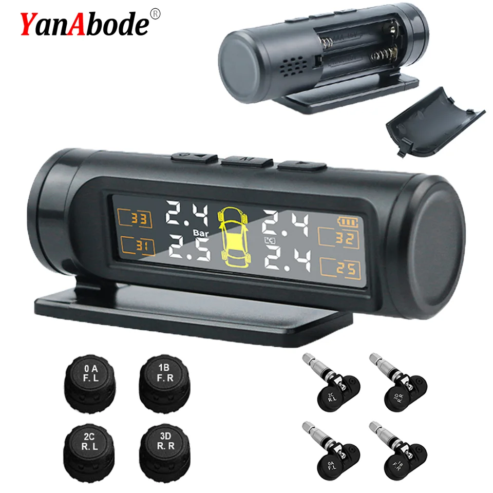 Sensors TPMS Removable Battery Wireless Intelligent Sensing Tire Pressure Monitor System Safety Alarm LCD Display