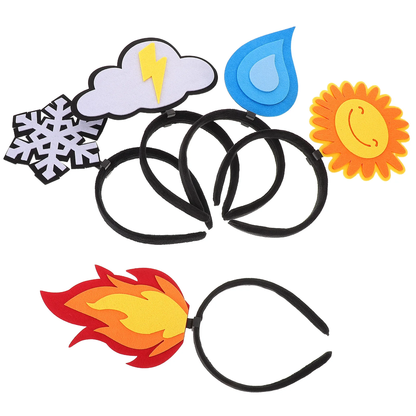 

5Pcs Creative Party Headbands Novelty Flame Water Drop Sun Cloud Snowflake Felt Hair Accessories for Holiday Fun