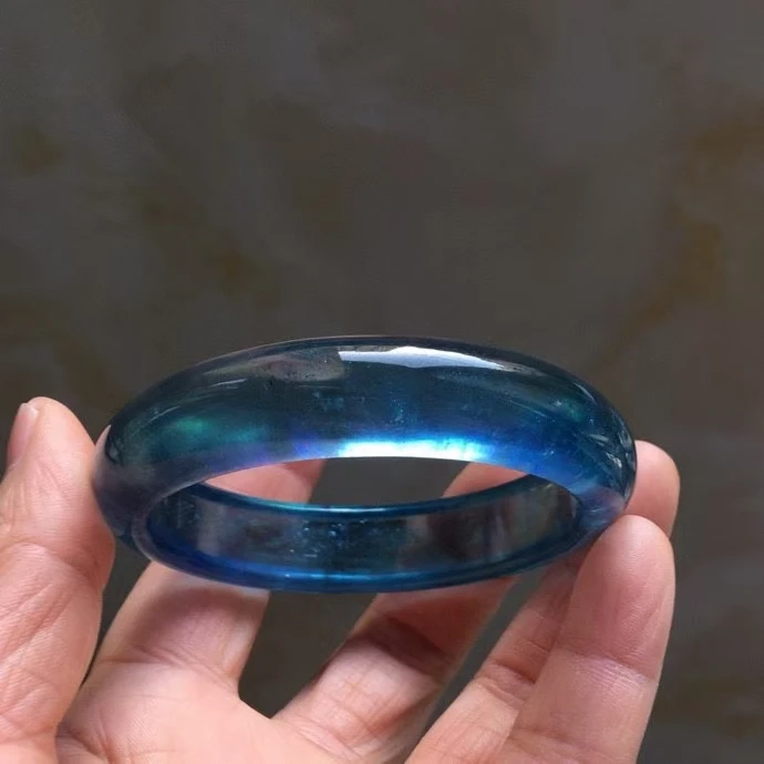 Natural Blue Aquamarine Quartz Bracelet Bangle Jewelry Clear Round Cat Eye 59*15*8mm Wealthy Stone For Women Men AAAAAAA