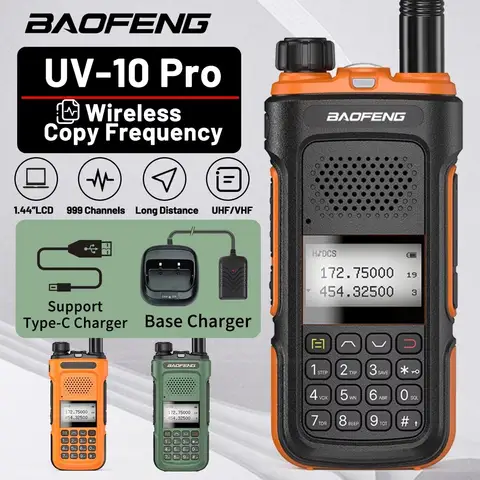 Baofeng UV-10 Pro 워키 토키 무선 복사 주파수 듀얼 밴드 999CH Type-C 충전 장거리 UV-5R 햄 양방향 라디오