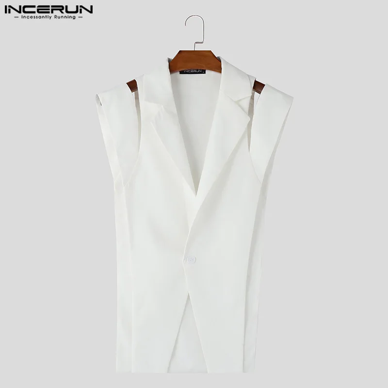 INCEURN Men Sexy Sleeveless Tops 2024 Handsome Deconstruction Hollow Out Casual Vests American Fashion Well Fitting Waistcoats