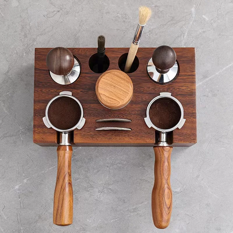 New Espresso Tamper Holder Wooden Coffee Filter Tamper Station Base Natural Walnut Espresso Tamp Mat Stand fit 51/53/54/58mm