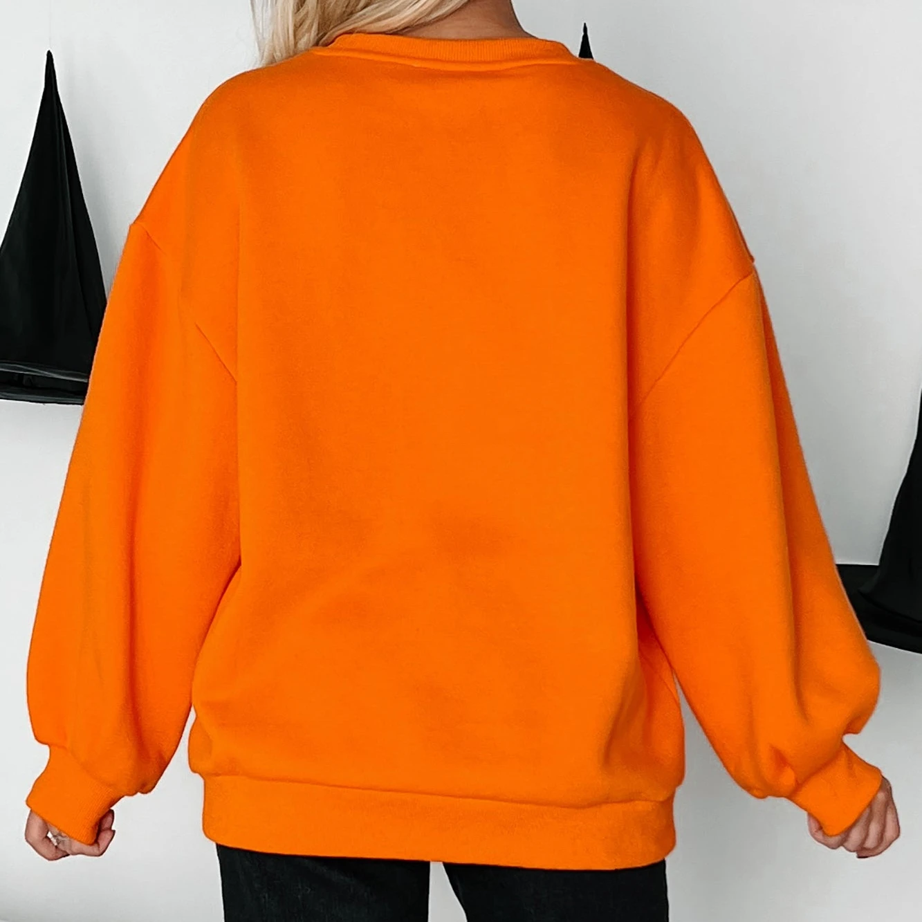 Streetwear feminino halloween solto moletom manga longa em torno do pescoço abóbora impressão pulôver