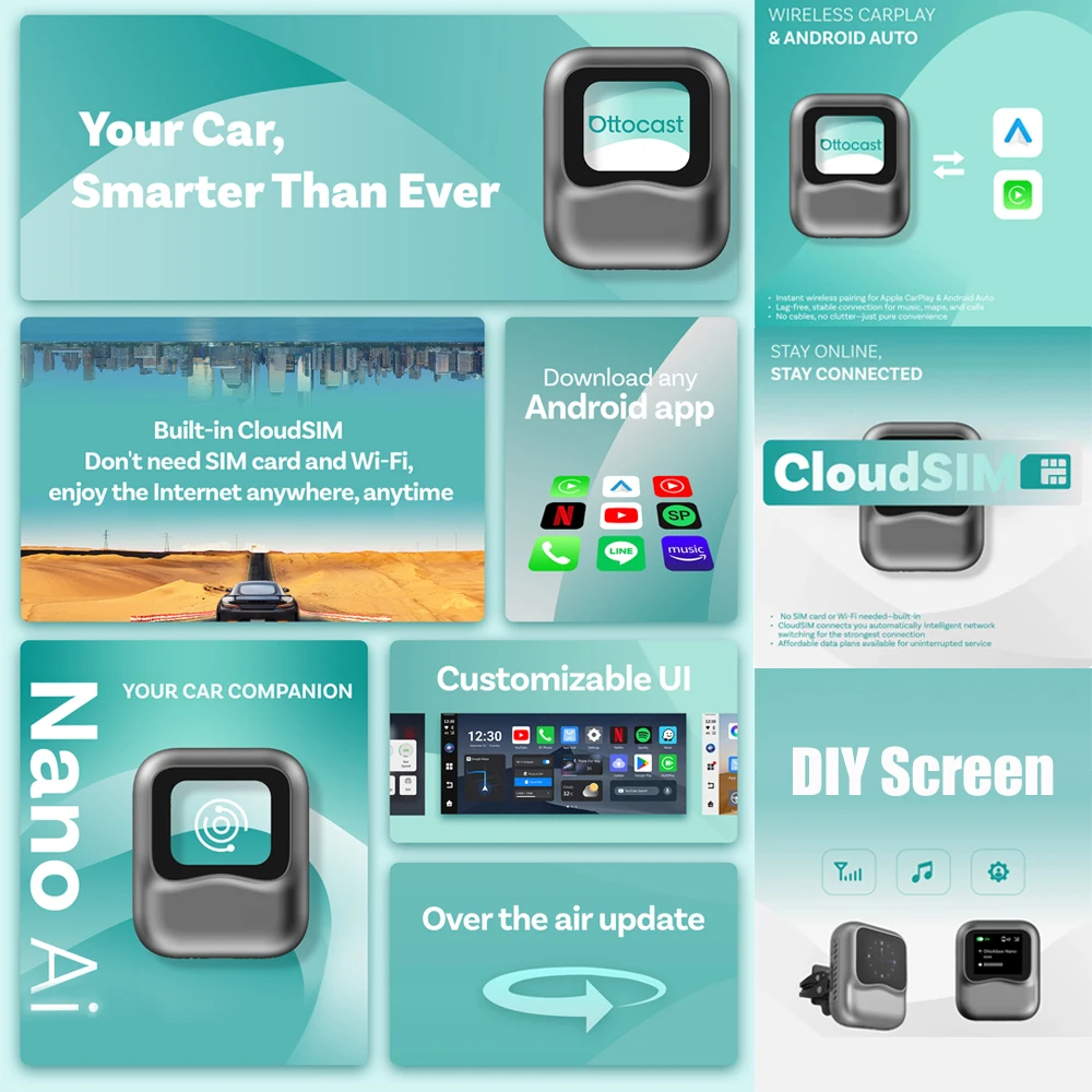 OTTOCAST ナノ AI ボックス Wirelss Carplay Android Auto AdaPter