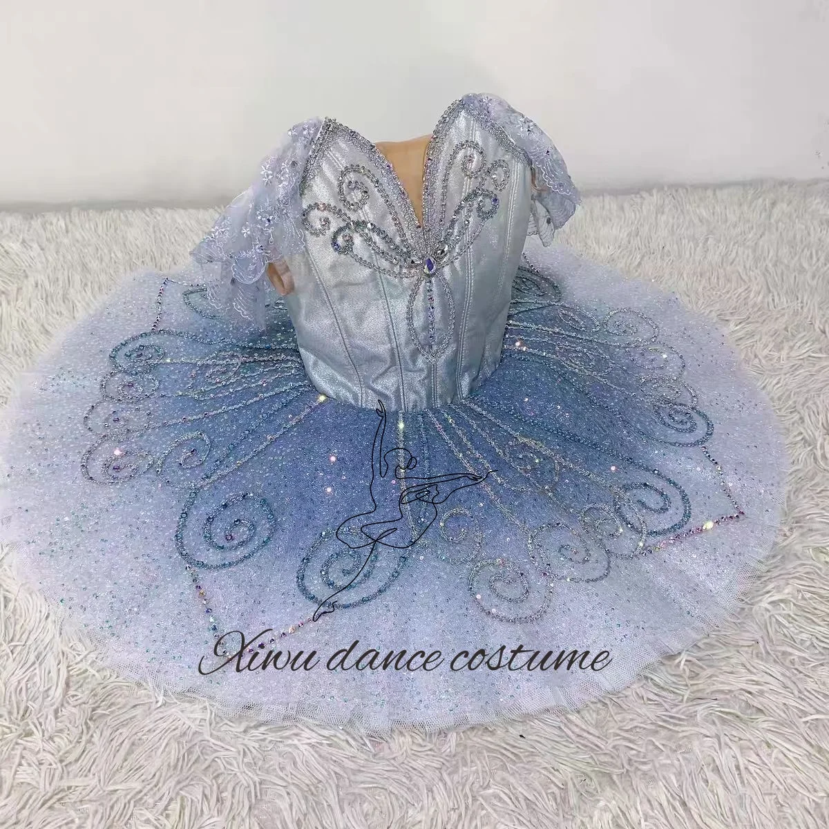 Professionelle Anpassung des grau-blauen Wasserfee-Pyjita-Ballettkleid-Tutu-Scheibenrock-Wettbewerbskostüms für Erwachsene und Kinder