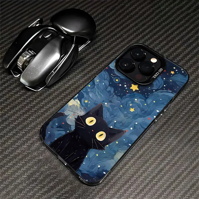

Starry Sky Black Cat design phone case for iPhone 16 15 14 13 12 11 Pro/ Max/Plus shock-proof rear cover anti-fingerprint