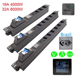 Network Cabinet Rack Smart Brazil Power Strip Surge protection 2/3/4/5/6/7/8 Socket with Ampere/Volt/Watt Digital Display Meter