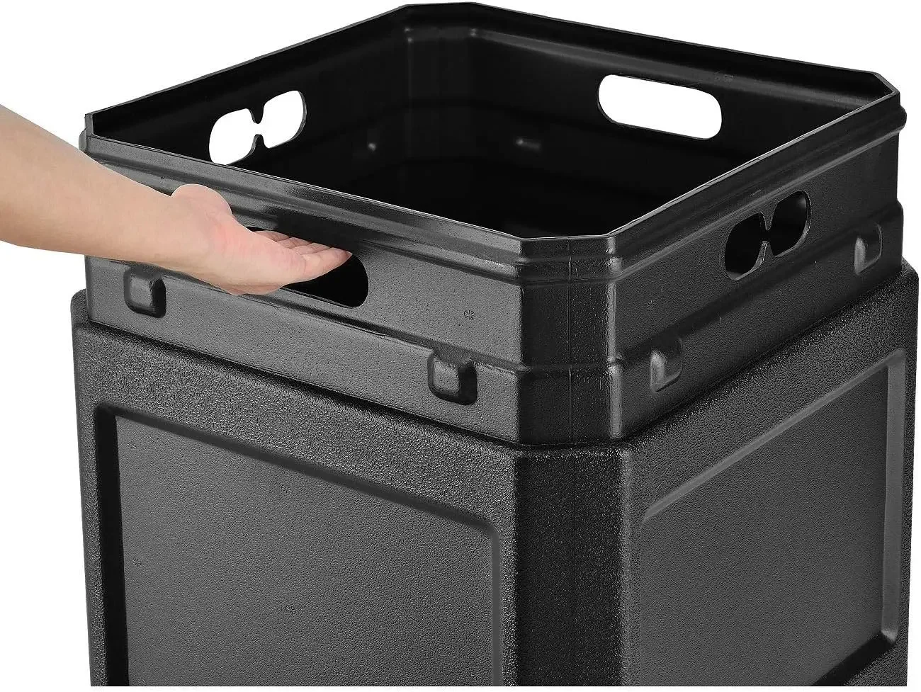 Industrial 42 Gallon Square Plastic Waste Receptacle W/Dome Lid, Black