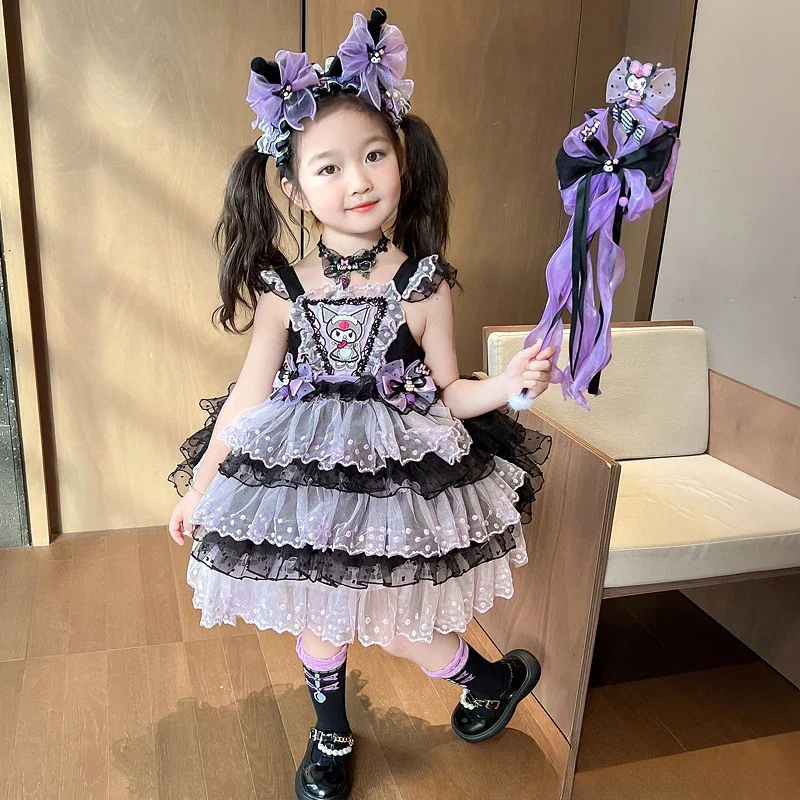 

Miniso Kawaii Kuromi Anime Children Dress Cartoon Lolita Princess Dresses Suit Wholesale Summer Party Sweet Girl Birthday Gifts