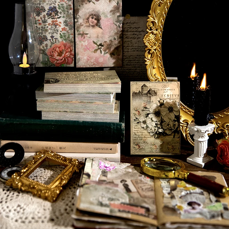 100 pcs Material Book Literature Art Retro Letters Flower Tent Message Decoration Backing Paper Writing Material Paper 4 models