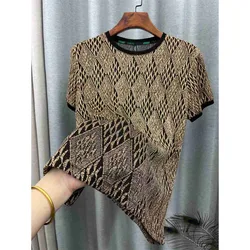 Summer New Ice Shreds Quick Drying Ventilation Short Sleeve Men Hollow Net Yarn Printing Loose Round Neck All-match T-shirt