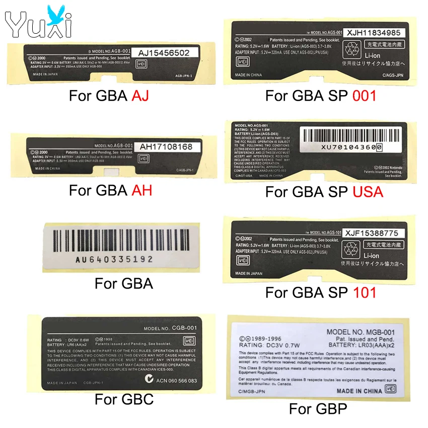 

YuXi 1pc New Lables Stickers Replacement For Gameboy Color Advance GBA SP 001 101 for GBC GBP Game Console Shell Back Tag