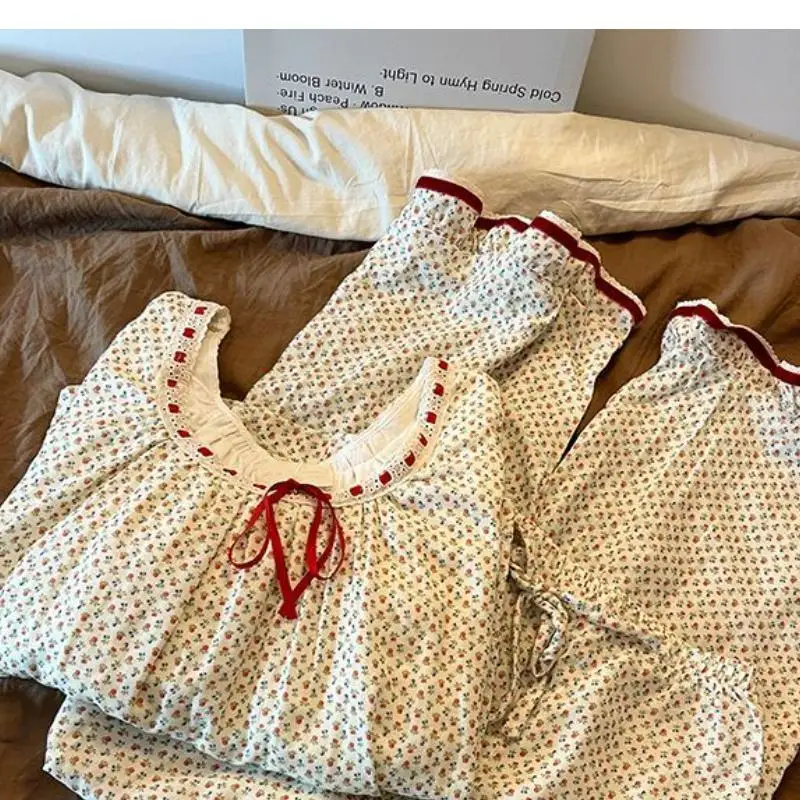 Sweet Lovely Girl Long Sleeved Long Pants Pajamas for Spring and Autumn Teenagers Set for Students Comfortable Home Clothes 6