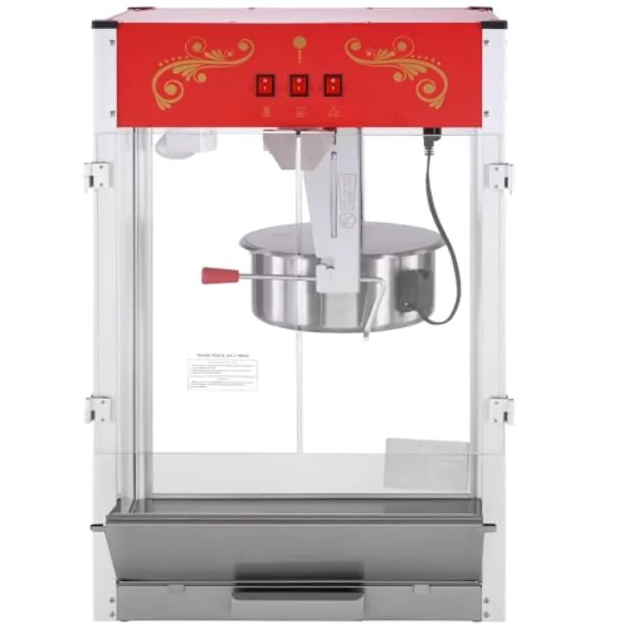 

Popcorn Maker 1615W Popcorn Popper Machine 16 Oz Kettle Large Capacity Countertop Tempered Glass 3 Stainless Steel Scoops Movie