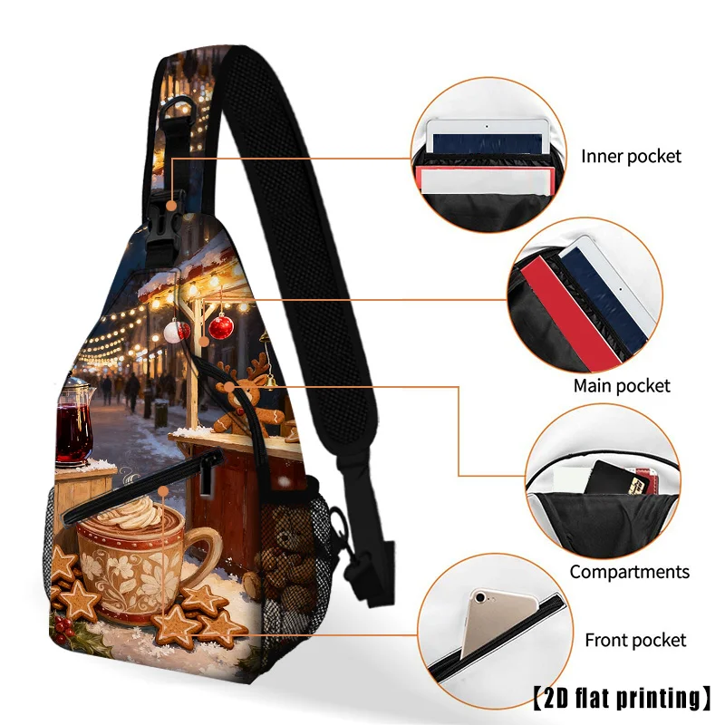 حقيبة ظهر للرجال والنساء لعيد الميلاد والزنجبيل وقصب الحلوى بطباعة مسطحة مع أشرطة قابلة للتعديل