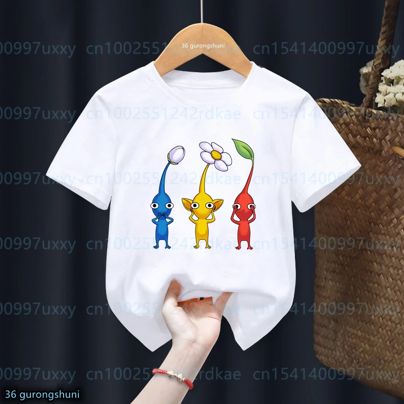New Summer Style Boys T-Shirt Video Game Pikmin 4 Cartoon Print T-Shirt For Girls Fashion Toddler Tshirts Cute Boy Girl Clothing