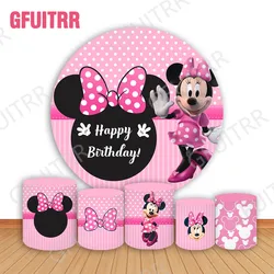 Minnie Mouse Birthday Round Backdrop Girls Party Decoration Cylinder Covers Baby Shower Circle Covers Photo Background