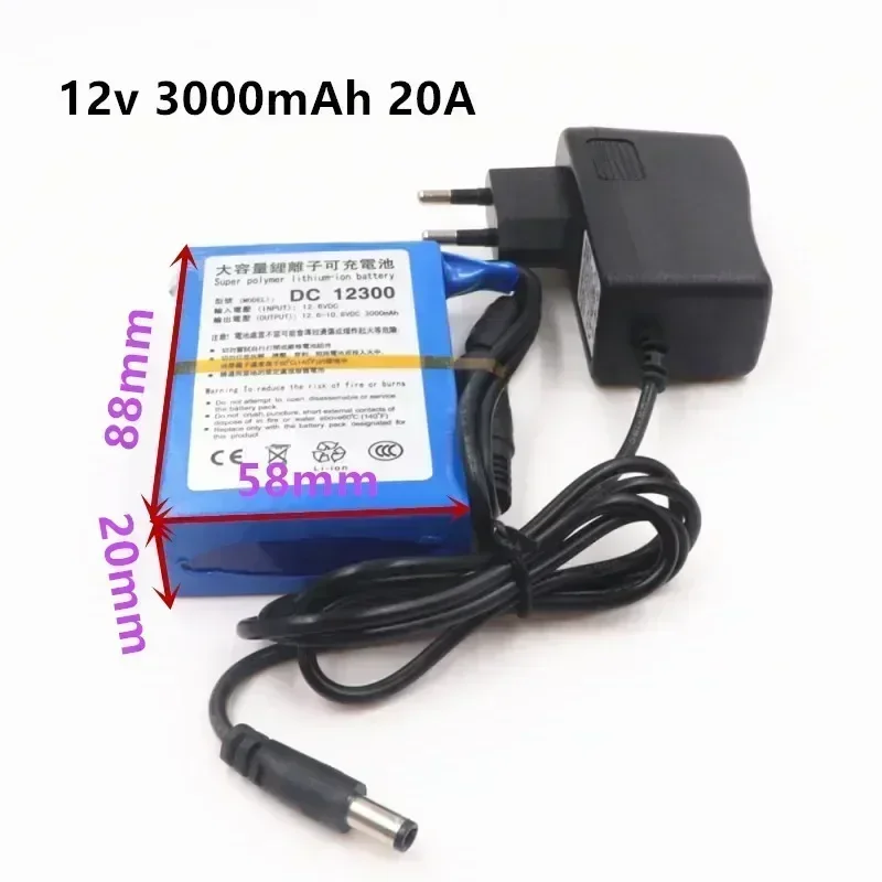 2023 NEW DC 12 V 20000 mAh Li-lon DC12V Super Rechargeable Battery + AC Charger + explosion-proof switch US/EU Plug