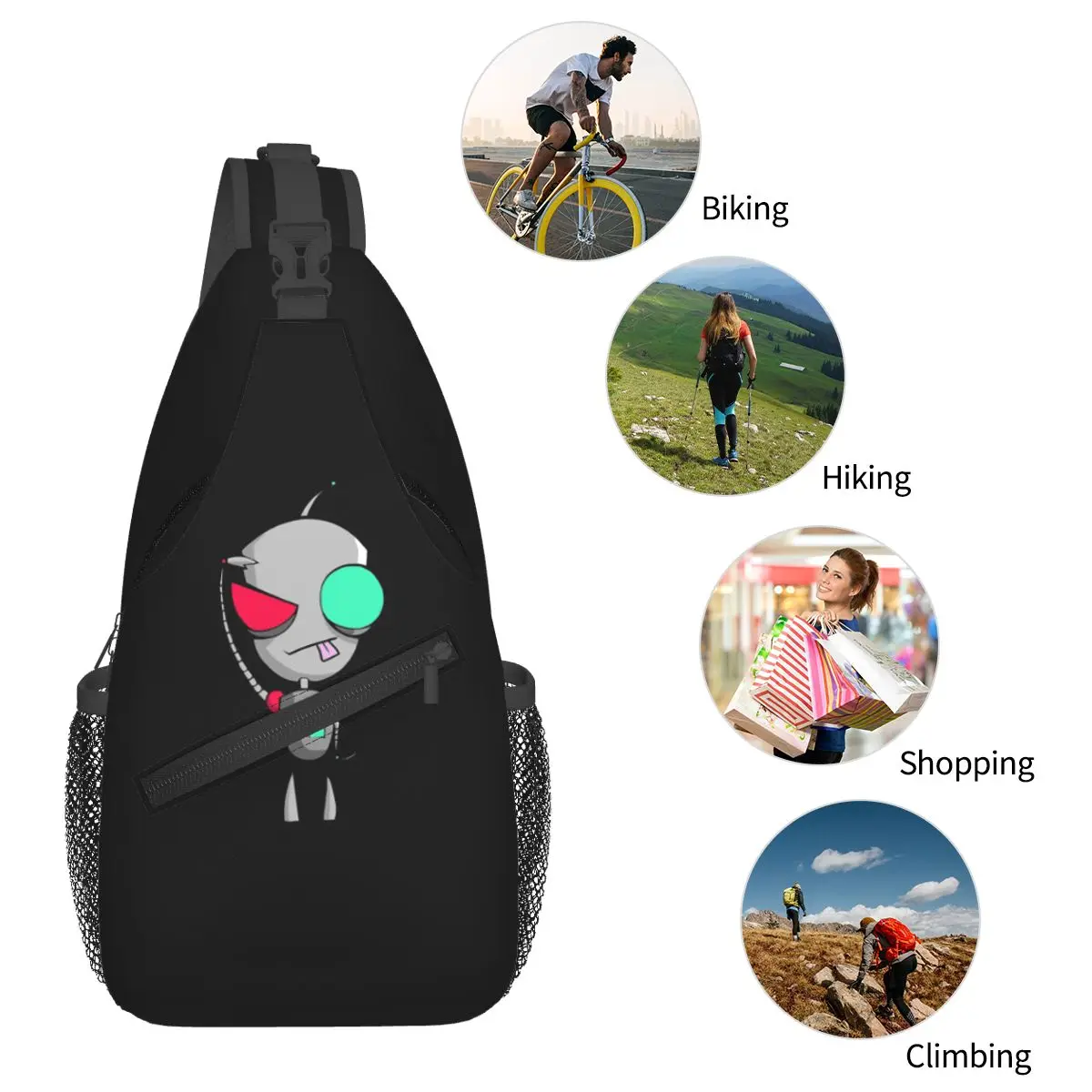 Gir Invader Zim Tas Dada Pria Tas Selempang Ransel Tas Dada Tas Bahu Daypack untuk Bepergian dan Mendaki